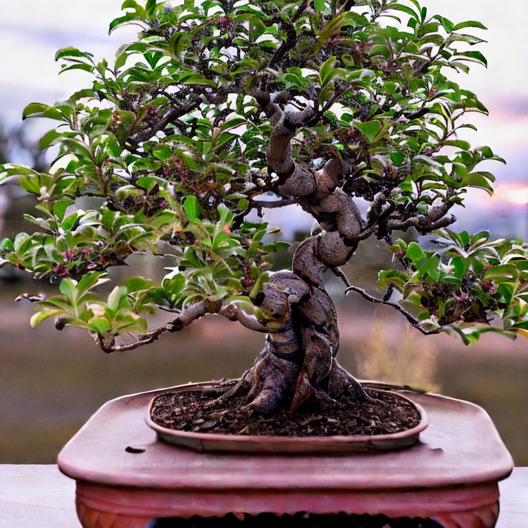An AI generated picture of a Bonsai Apple Tree