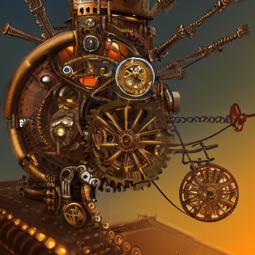 An AI generated picture of a steampunk flying machine (Da Vinci style)