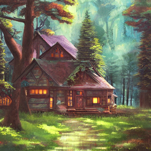 An AI generated picture of a Cluttered house in the woods, Ghibli style