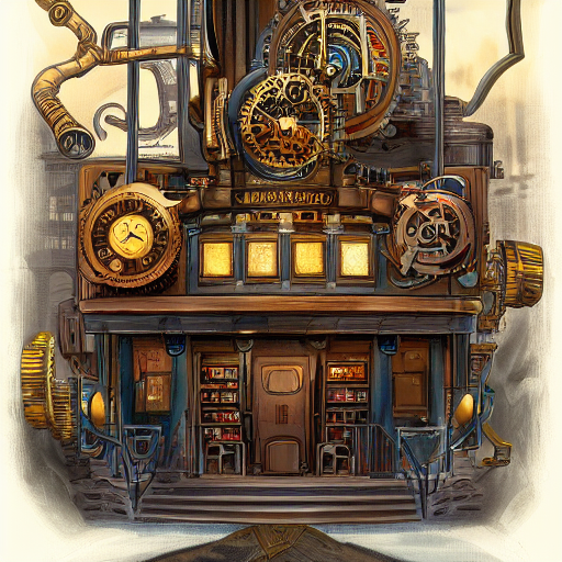 An AI generated picture of a steampunk library