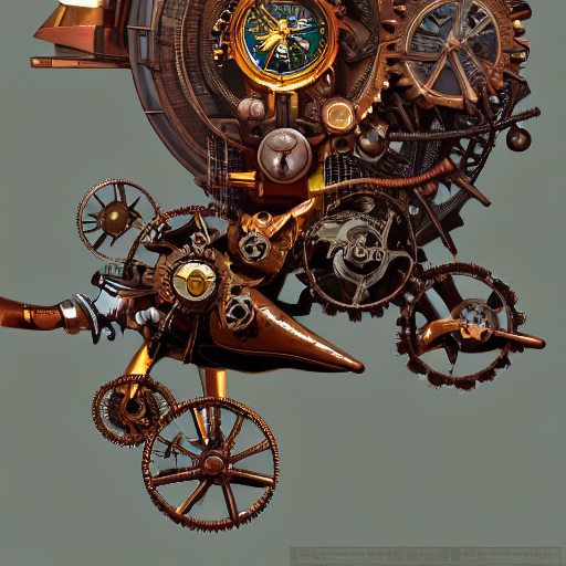 An AI generated picture of a steampunk flying machine part of a series