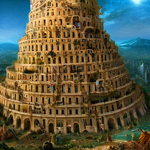 An AI generated picture of a digital Illustration of the Babel tower