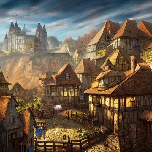 An AI generated picture of a medieval town