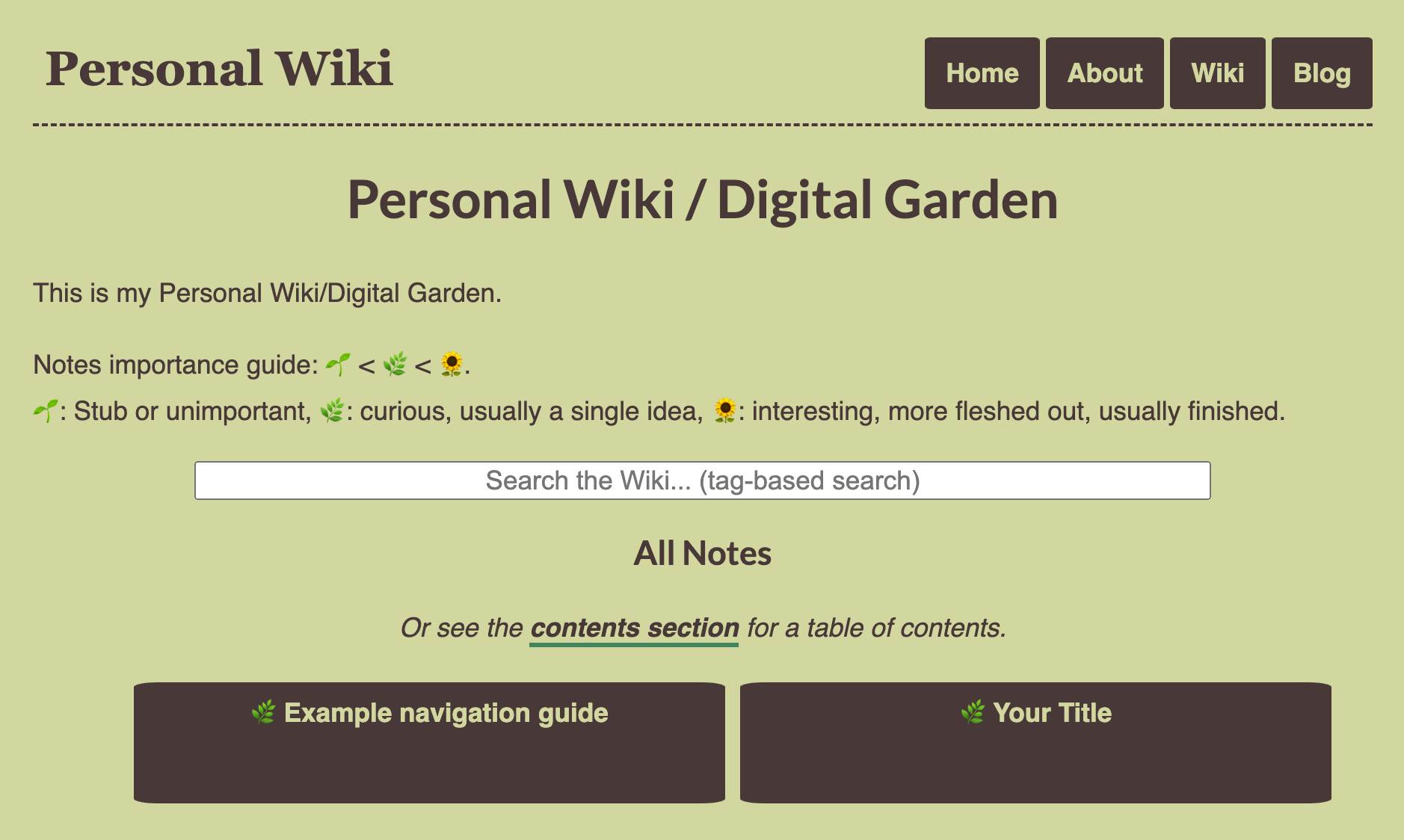 screenshot of personal wiki